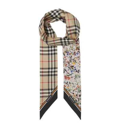 Shop Burberry Silk Floral Vintage Check Scarf In Brown