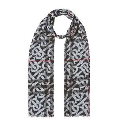 Shop Burberry Tb Monogram Check Scarf In Blue