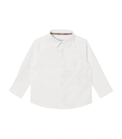 Shop Burberry Kids Cotton Poplin Tb Monogram Shirt (6-24 Months) In White