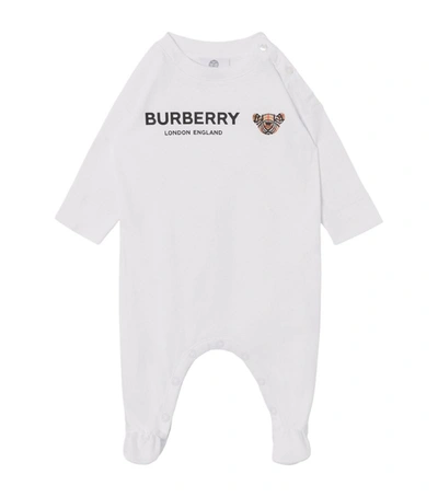 Shop Burberry Kids Thomas Bear Motif All-in-one (1-18 Months) In White