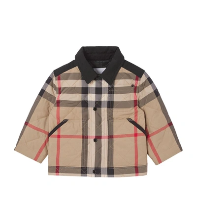 Shop Burberry Kids Vintage Check Diamond Quilted Jacket (6-24 Months) In Neutrals