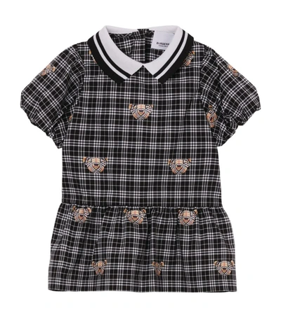 Shop Burberry Kids Puff-sleeved Thomas Bear Check Dress (6-24 Months) In Black