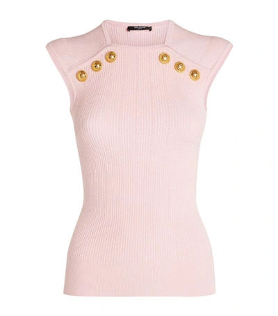 Shop Balmain Button-trimmed Knit Top In Pink