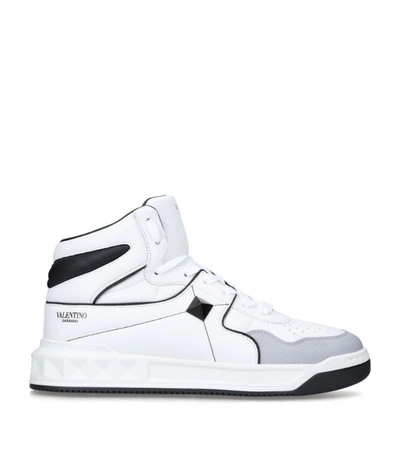 Shop Valentino Leather Roman High-top Sneakers In White