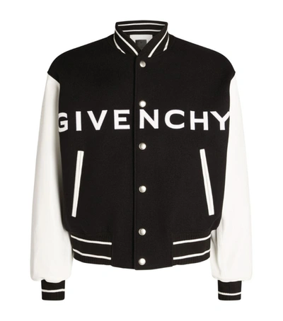 Shop Givenchy Leather Varsity Jacket In Black