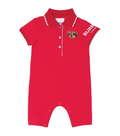 Shop Burberry Kids Thomas Bear Playsuit (1-18 Months) In Red