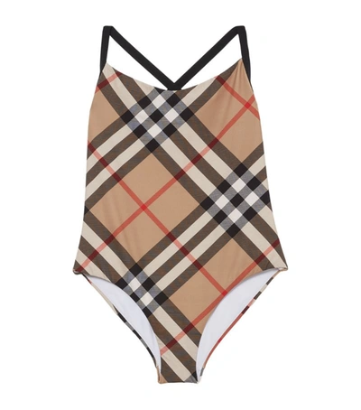 Shop Burberry Vintage Check Swimsuit In Brown