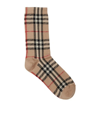 Shop Burberry Vintage Check Intarsia Socks In Brown