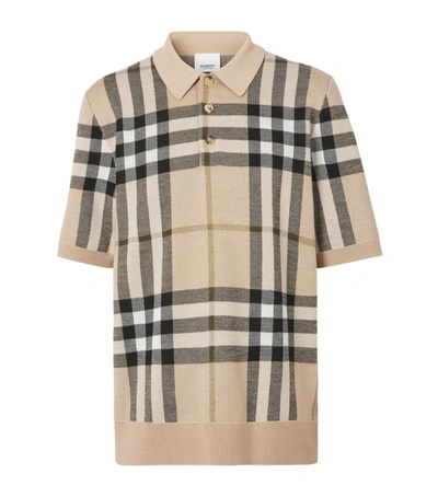 Shop Burberry Check Jacquard Polo Shirt In Brown