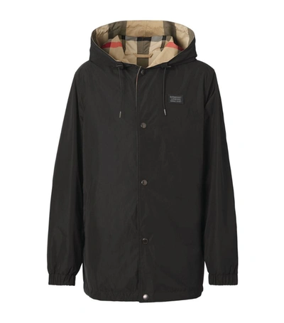 Shop Burberry Reversible Check Hooded Jacket In Black