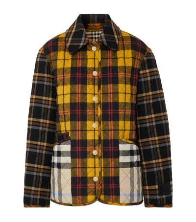 Shop Burberry Diamond-quilted Patchwork Check Jacket In Yellow