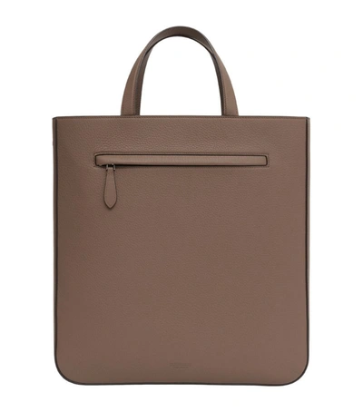 Shop Burberry Grained Leather Tote Bag In Brown