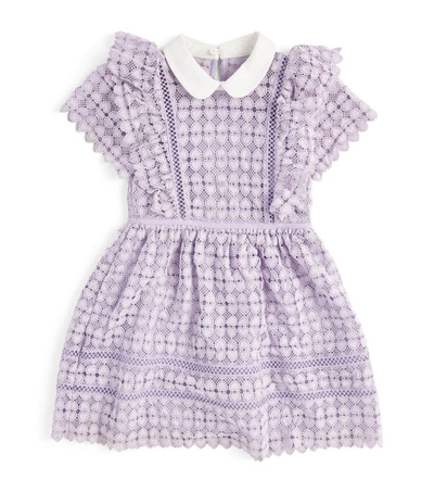 Shop Self-portrait Heart-embroidered Lace Dress (3-12 Years) In Pink