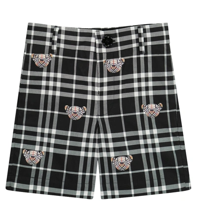 Shop Burberry Thomas Bear Checked Cotton Shorts In 黑色