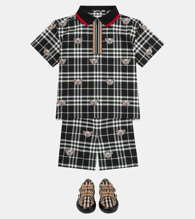 Shop Burberry Thomas Bear Checked Cotton Shorts In 黑色