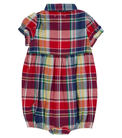 Shop Polo Ralph Lauren Baby Checked Cotton Playsuit In 红色