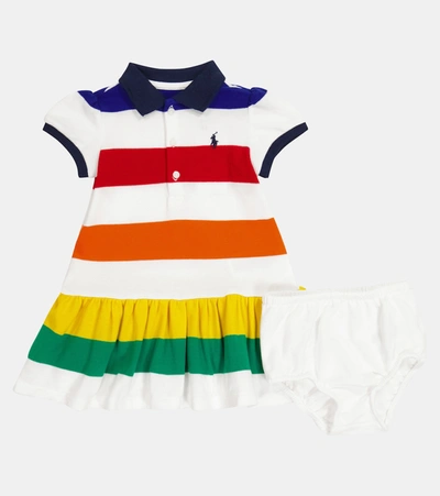 Shop Polo Ralph Lauren Baby Striped Cotton Piqué Dress And Briefs Set In 彩色