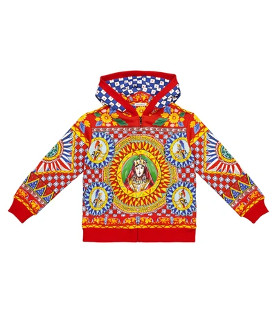 Shop Dolce & Gabbana Printed Zipped Cotton Hoodie In 彩色