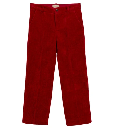 Shop Gucci Flared Velvet Pants In 红色