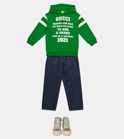 Shop Gucci Logo Cotton Hoodie In 绿色