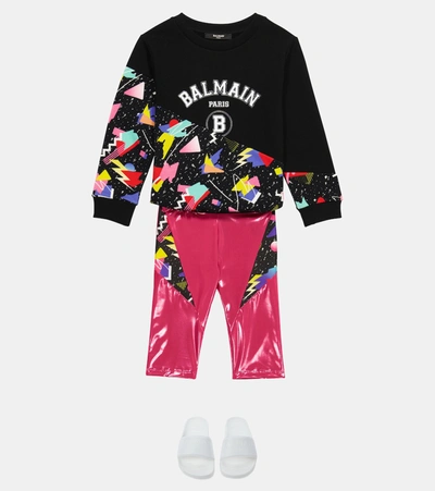 Shop Balmain Printed Leggings In 粉红色