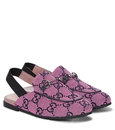 Shop Gucci Gg Multicolor Princetown Canvas Slippers In Pink