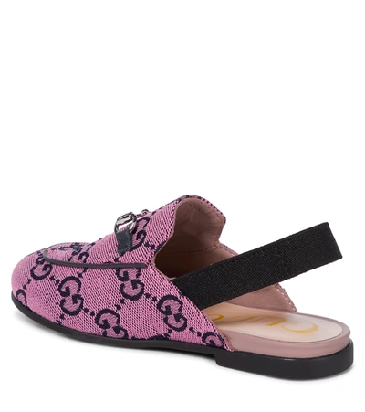 Shop Gucci Gg Multicolor Princetown Canvas Slippers In Pink