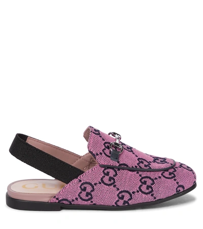Shop Gucci Gg Multicolor Princetown Canvas Slippers In Pink