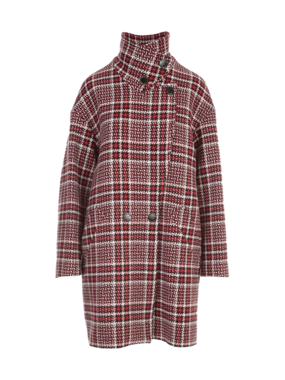 Shop Love Moschino Tartan Over Coat In Red Black White