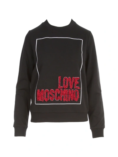 Shop Love Moschino Round Neck L/s Sweatshirt W/written In Black