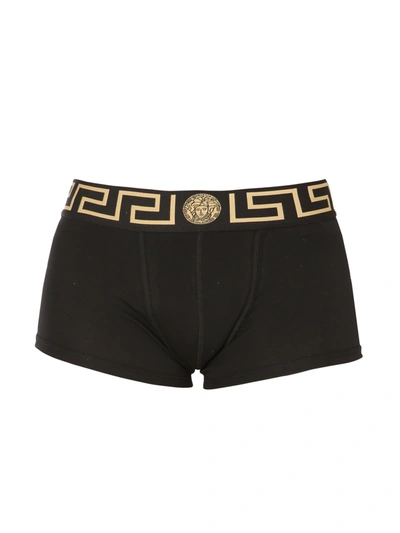 Shop Versace Cotton Boxer With Greek In Nero