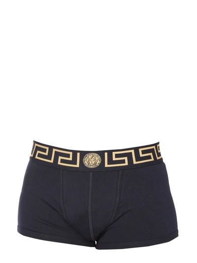 Shop Versace Cotton Boxers With Greek In Blu