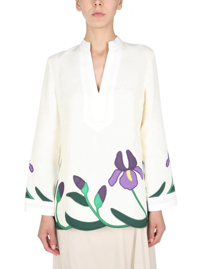 Shop Tory Burch Embroidered Tunic In Bianco