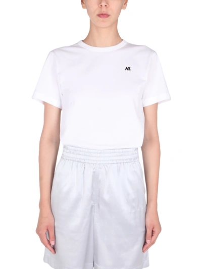 Shop Helmut Lang Cropped T-shirt With Flocked Logo In Bianco