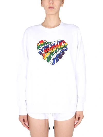 Shop Michael Michael Kors Crew Neck Sweatshirt With Pride Heart Logo In Bianco