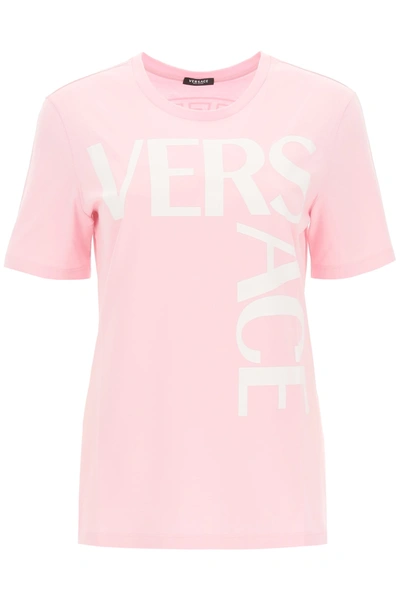 Shop Versace Logo Print T-shirt In Pink White (pink)
