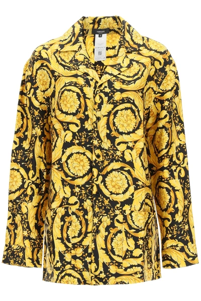 Shop Versace Pajama Shirt In Gold Print (black)