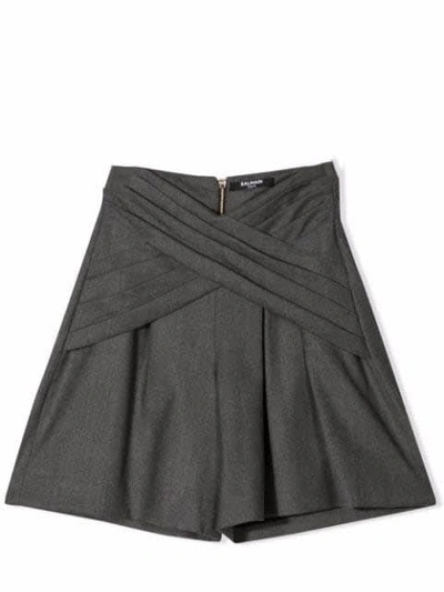 Shop Balmain Crossover Design Shorts In Gray