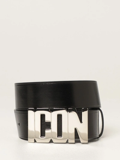 Shop Dsquared2 Belt  Leather Belt With Icon Logo In Black