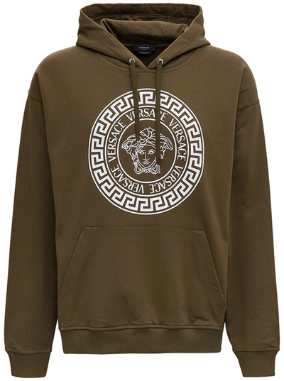 Shop Versace Green Cotton Hoodie With Medusa Print