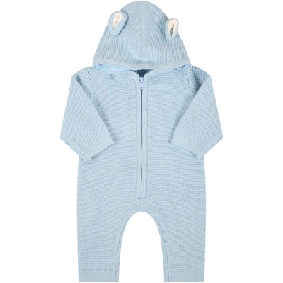 Shop Stella Mccartney Light-blue Jumpsuit For Baby Boy With Bears Ears In Light Blue