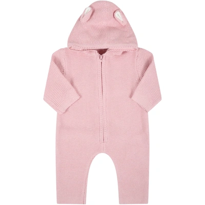 Shop Stella Mccartney Pink Jumpsuit For Baby Girl With Bears Ears