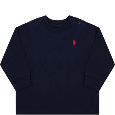 Shop Ralph Lauren Blue T-shirt For Baby Boy With Pony Logo