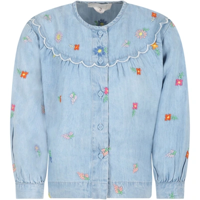 Shop Stella Mccartney Light-blue Blouse For Girl With Flowers In Light Blue
