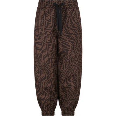 Shop Fendi Brown Trousers For Kids With Logo Vertigo