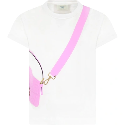 Shop Fendi White T-shirt For Girl With Purple Bag