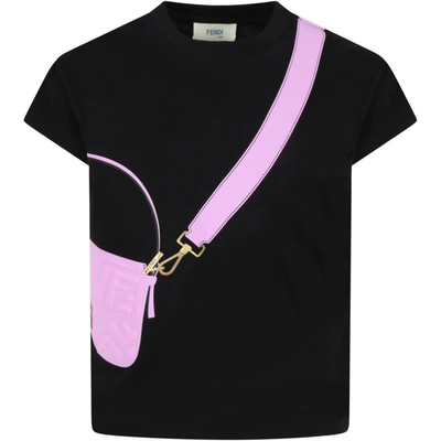Shop Fendi Black T-shirt For Girl With Purple Bag