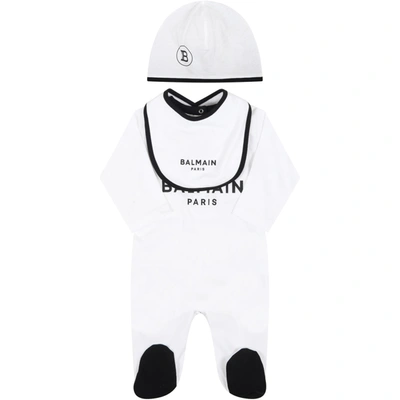Shop Balmain Set Bianco Per Neonati Con Logo Nero In White