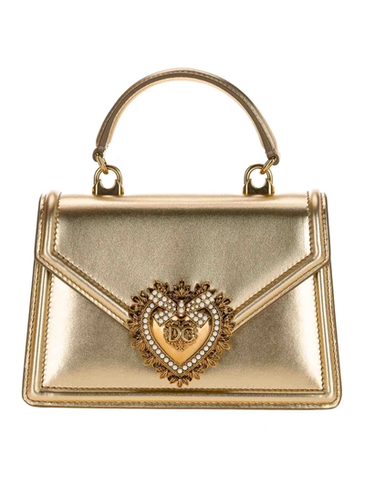 Shop Dolce & Gabbana Devotion Tote Bag In Gold