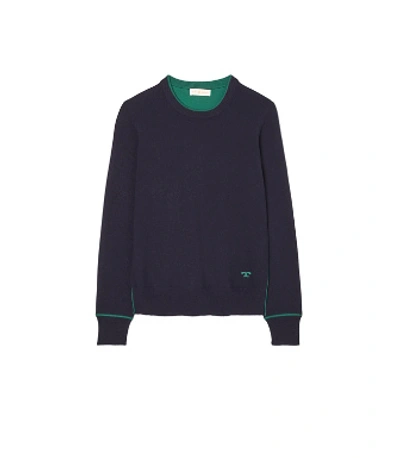 Shop Tory Burch Cashmere Pullover In Tory Navy/malachite